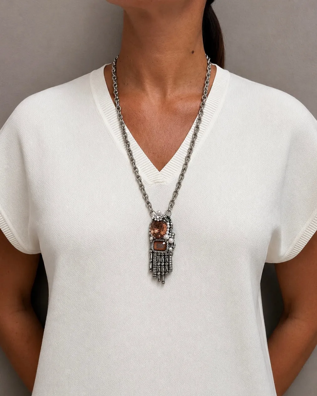Rada Chain Crystal collana pietra ovale ambra
