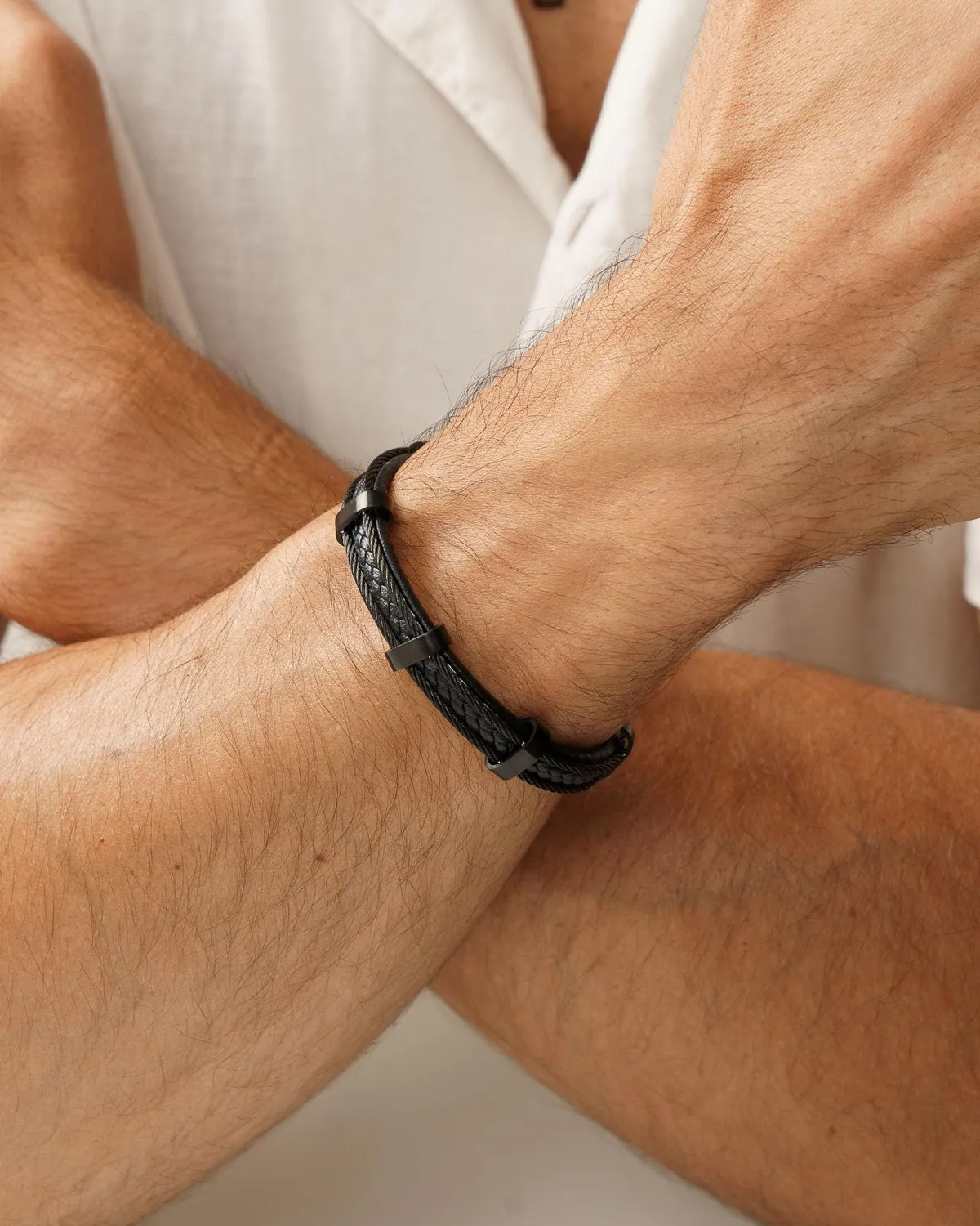 Dada Gioielli bracciale uomo acciaio pelle nero intrecciato