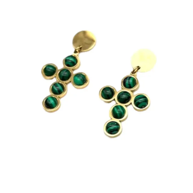 Ornamenta Croce Verde pendenti orecchini dorati malachite