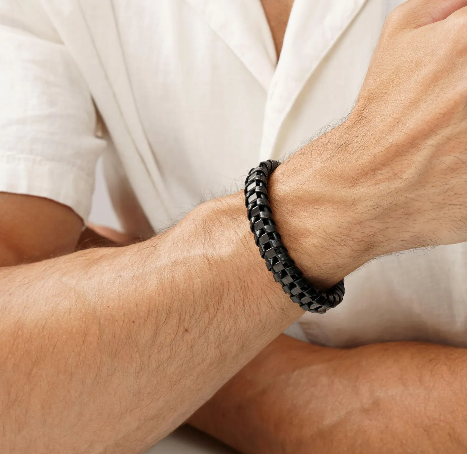 Dada Gioielli bracciale uomo pelle nero acciaio