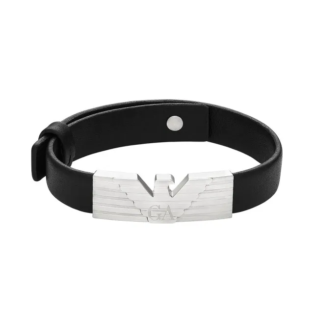 Emporio Armani Bracciale Uomo Pelle Nero Lucido Pulsante