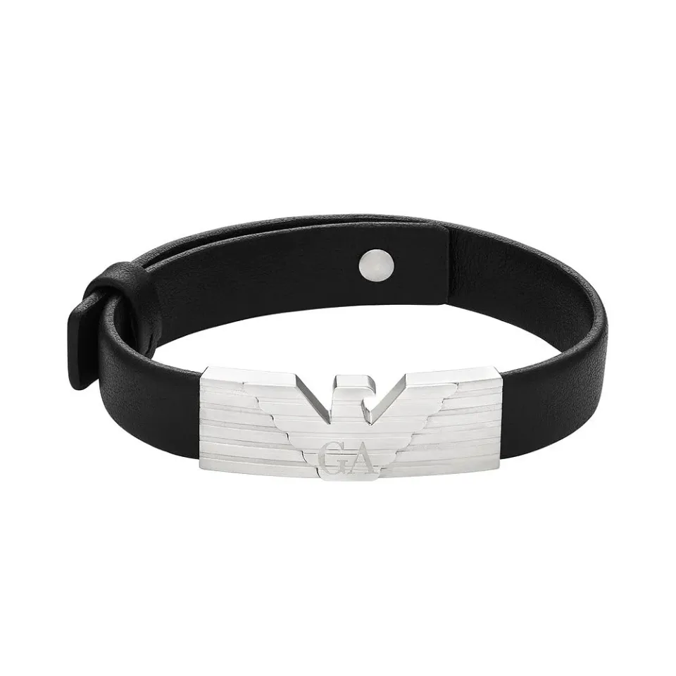 Emporio Armani Bracciale Uomo Pelle Nero Lucido Pulsante