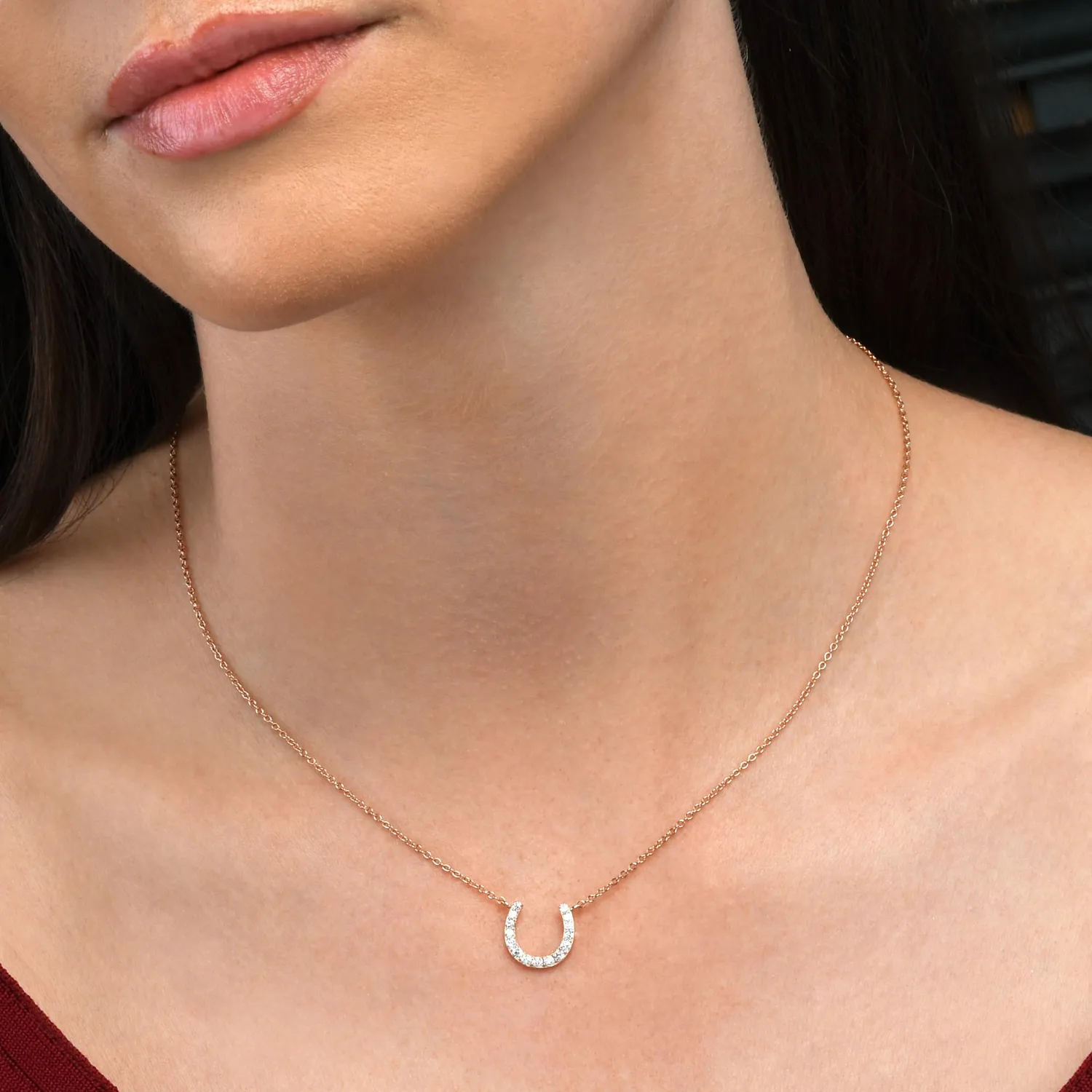 Diamond Treats Ferro di Cavallo Collana Oro Rosa portafortuna