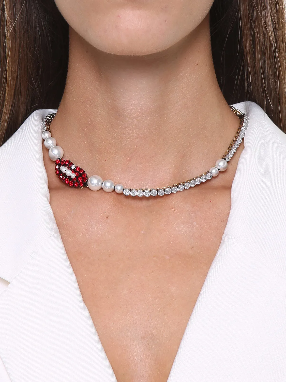 Rada Bocca Ricamata collana girocollo strass rossi