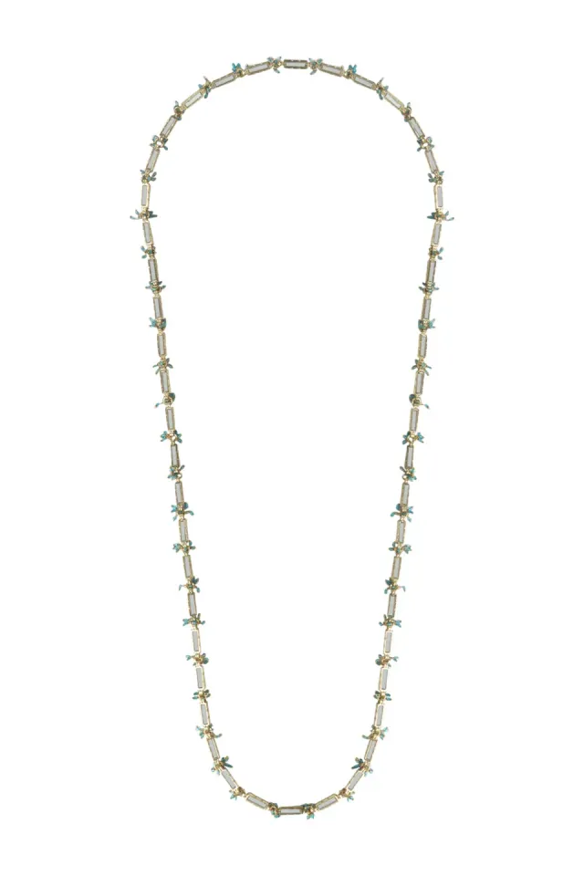 House of Tuhina Qabeela Long Collana turchese specchio oro
