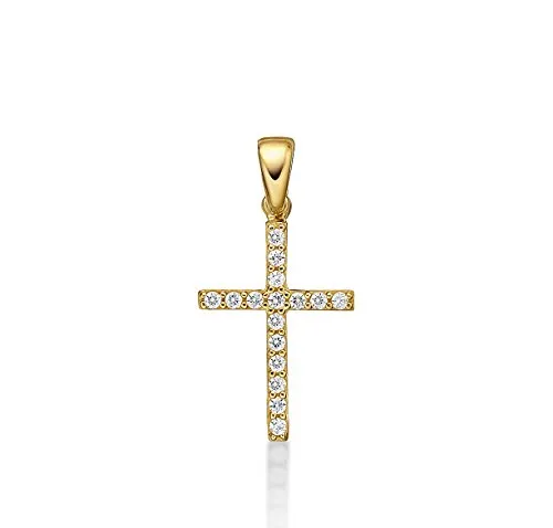 Diamond Treats Collana Croce Oro Giallo 9K Zirconia Pendente 2,3cm