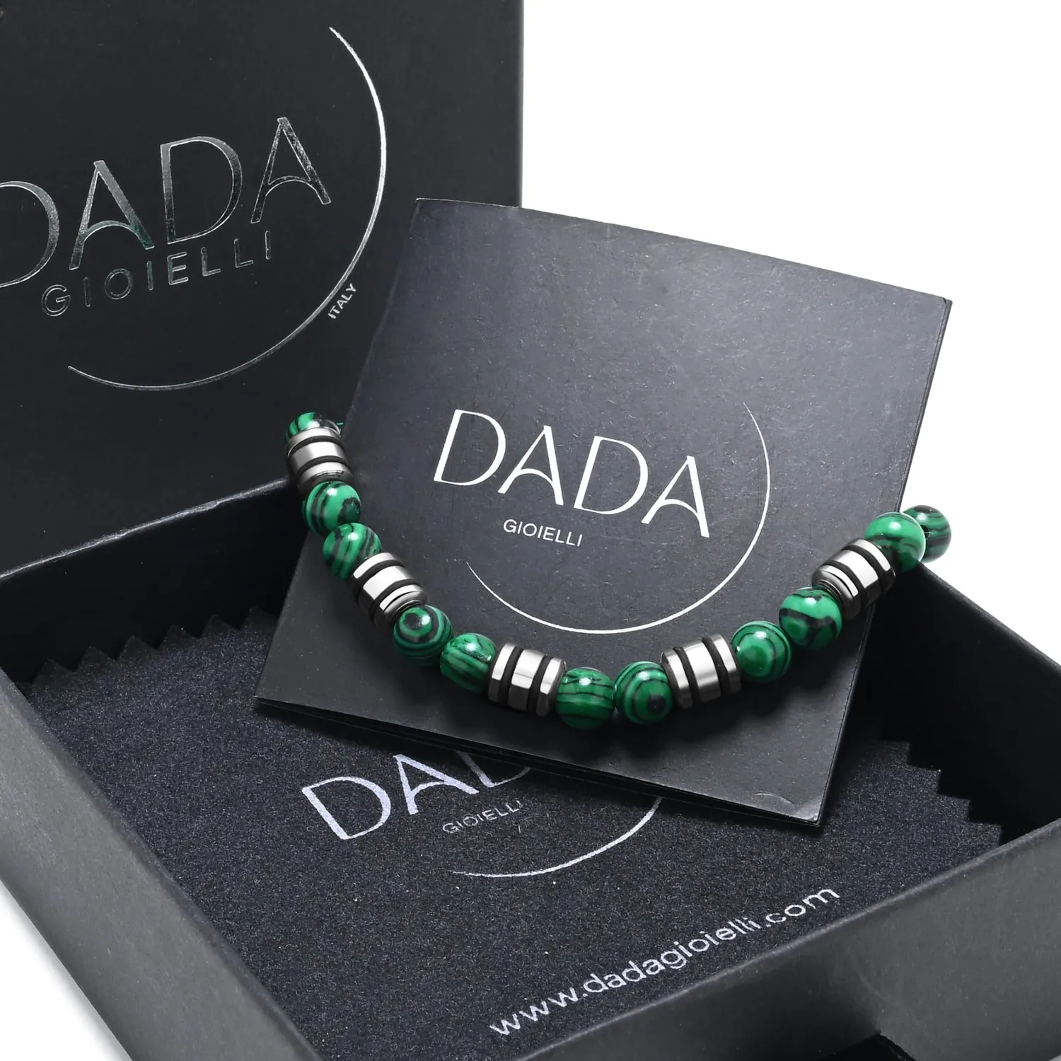 Dada Gioielli Bracciale Uomo Malachite Verde 6mm