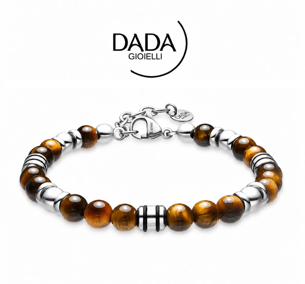 Dada Gioielli Bracciale Uomo Occhio di Tigre Pietra Naturale 6mm