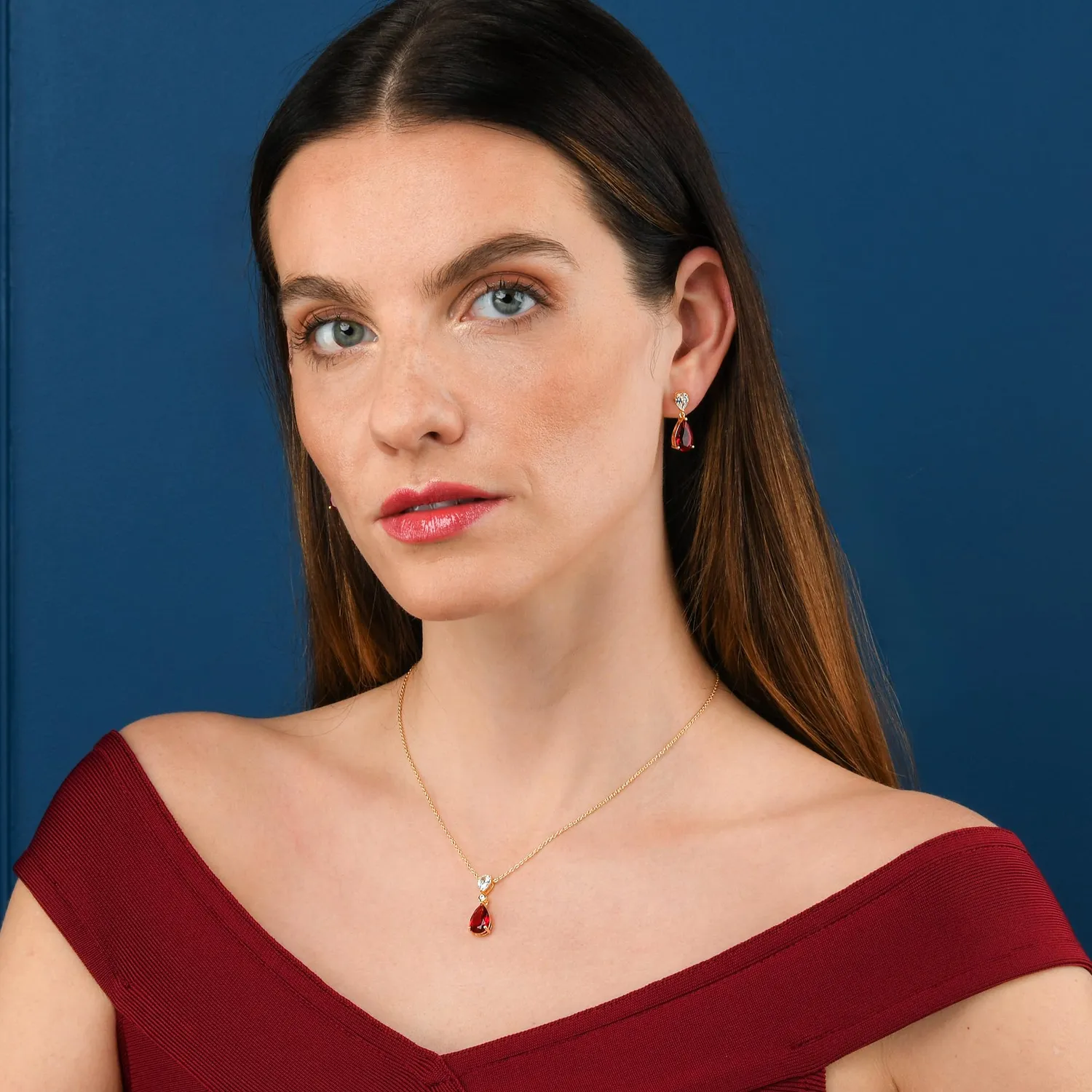 Diamond Treats collana donna argento goccia zirconi rossi oro