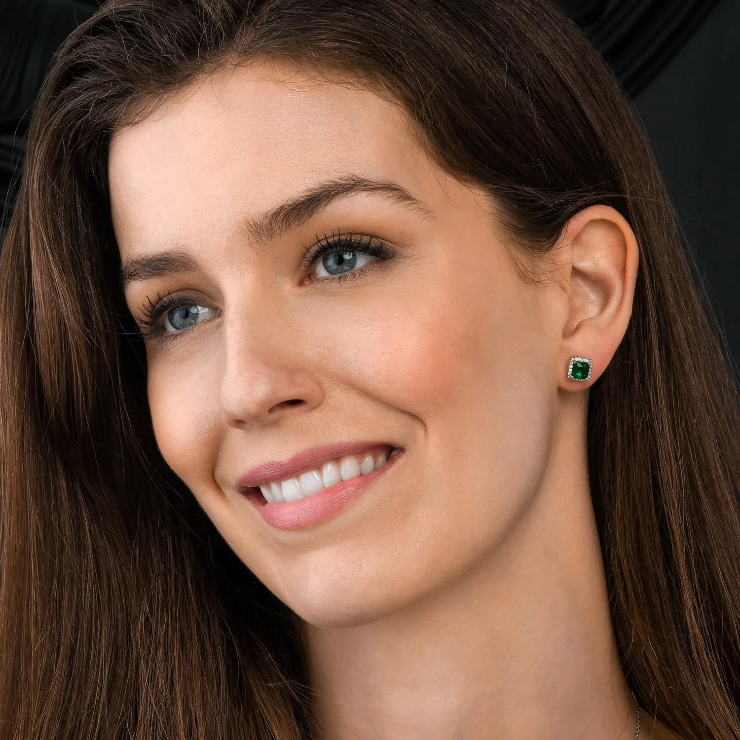 Diamond Treats Orecchini Quadrati Argento 925 Verde-Argento Zirconi