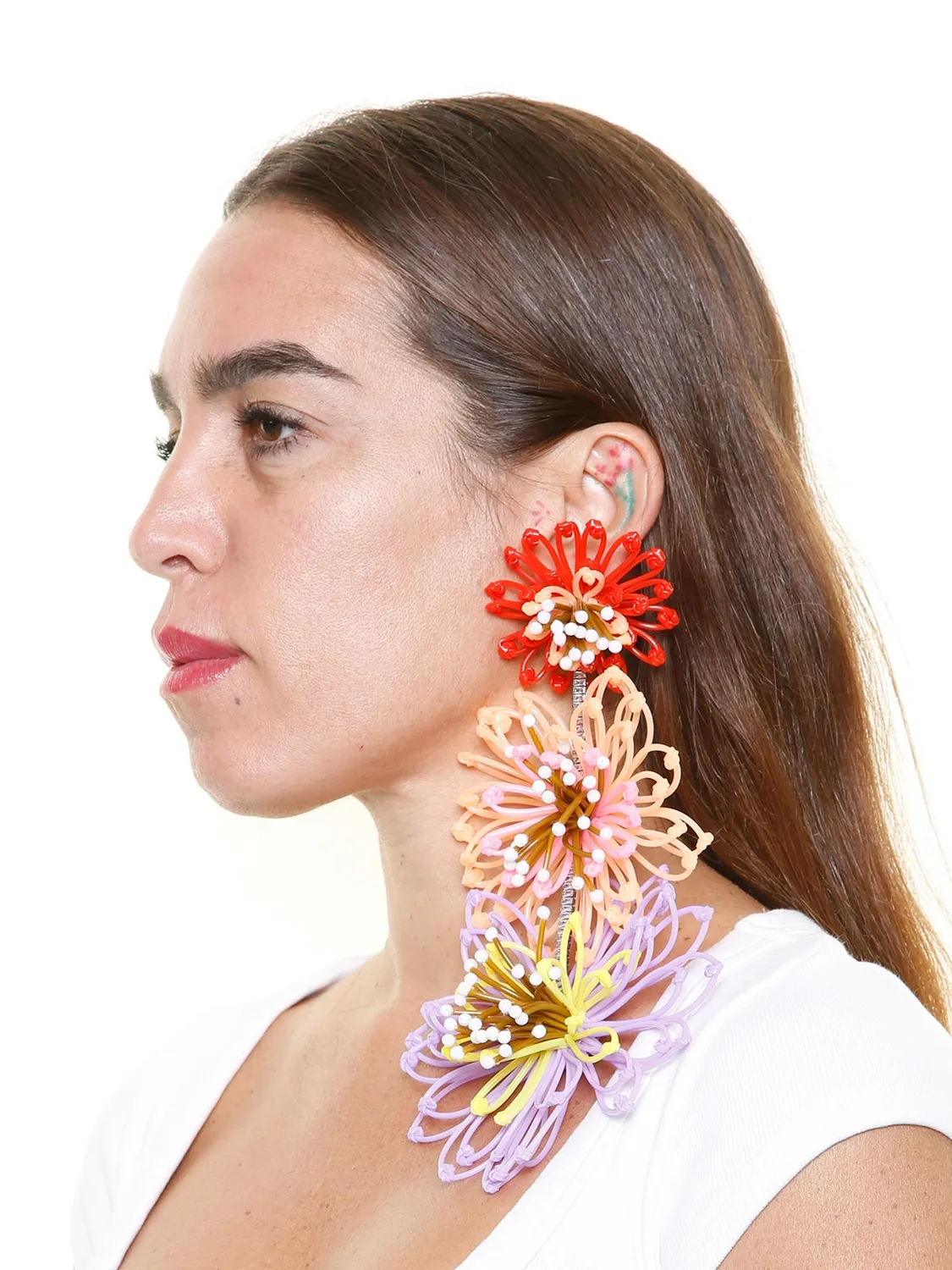 Radà Fiori Maxi orecchini tre fiori plastica ricamata