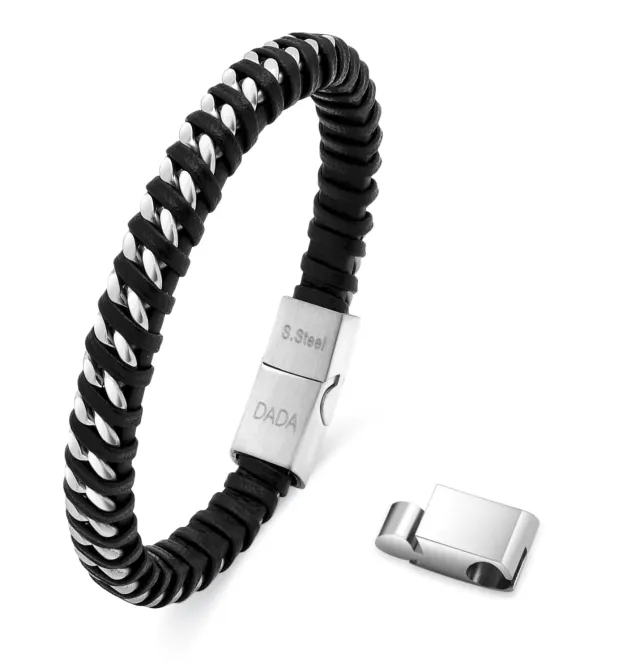 Dada Gioielli Catena Cubana Bracciale Uomo Argento Pelle