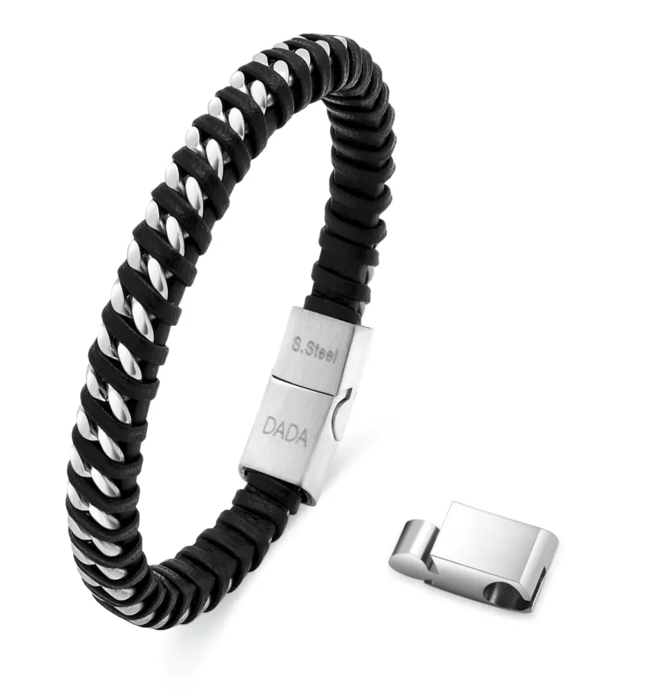 Dada Gioielli Catena Cubana Bracciale Uomo Argento Pelle