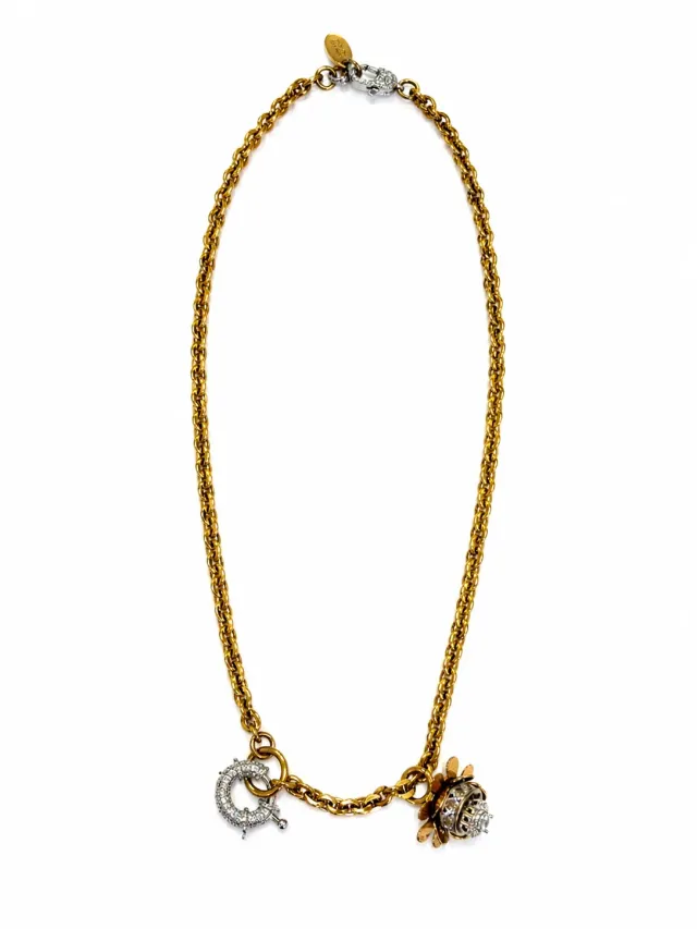 Rada Collana Gold Doppio Charm Fiore e Moschettone