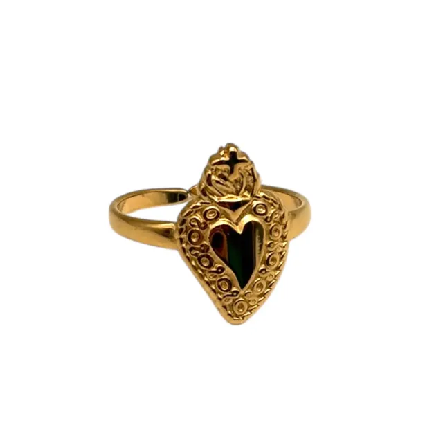 Ornamenta Sacro Cuore anello dorato acciaio regolabile