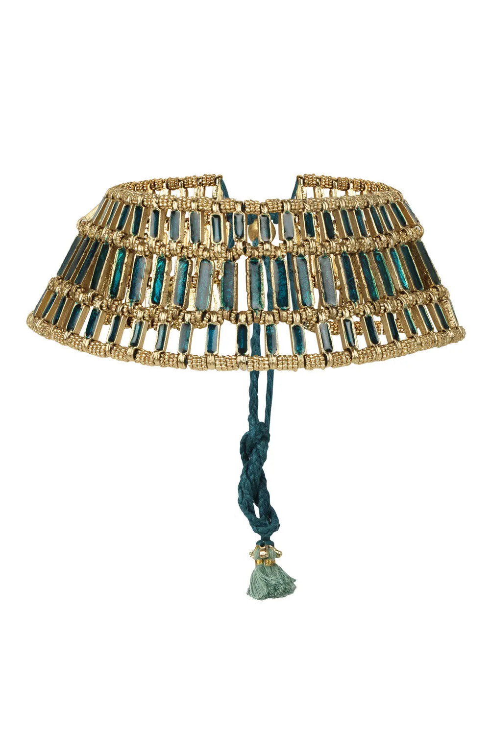 House of Tuhina Marayam collana reversibile teal smalto