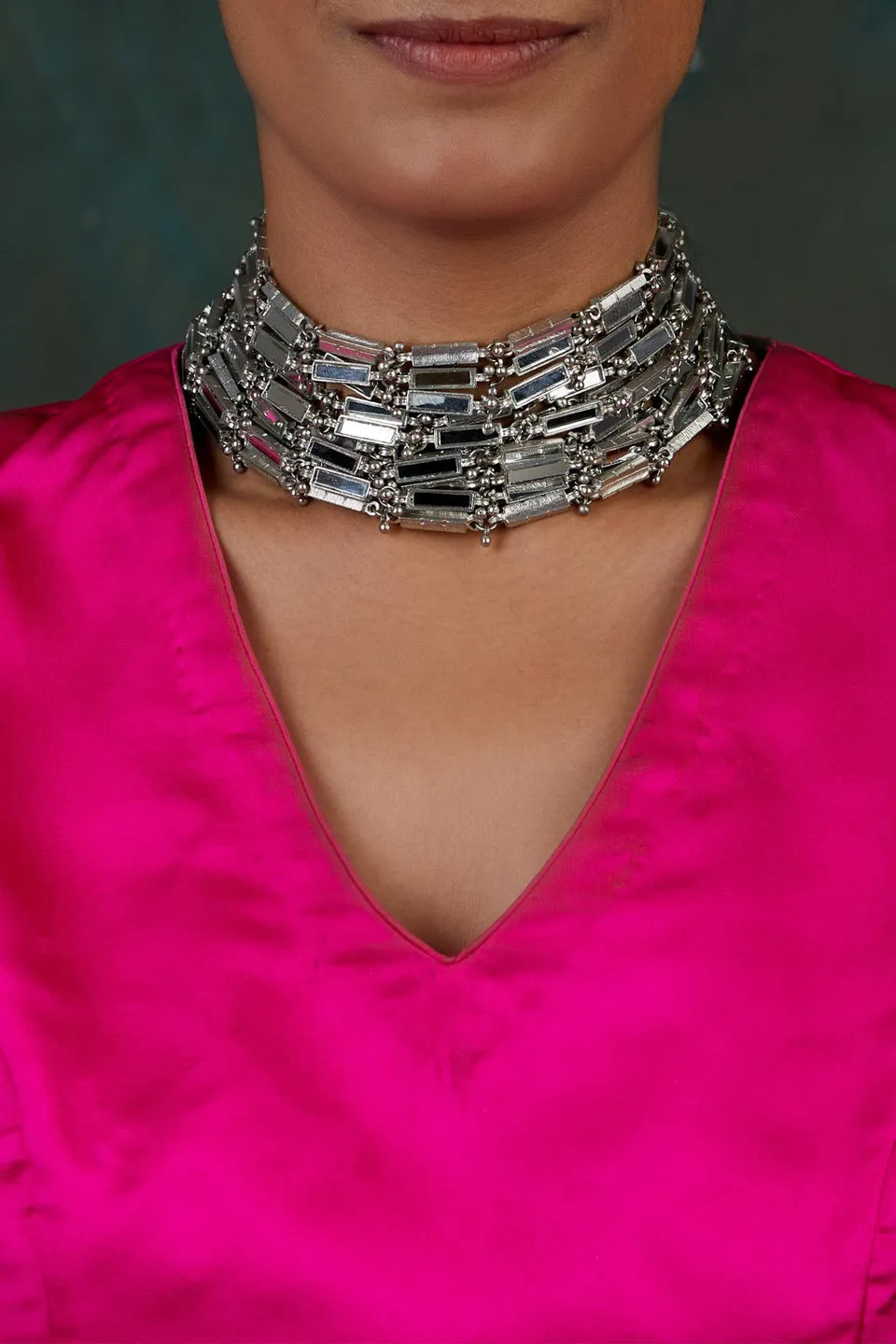 House of Tuhina Mirror Link choker oro maglia specchio
