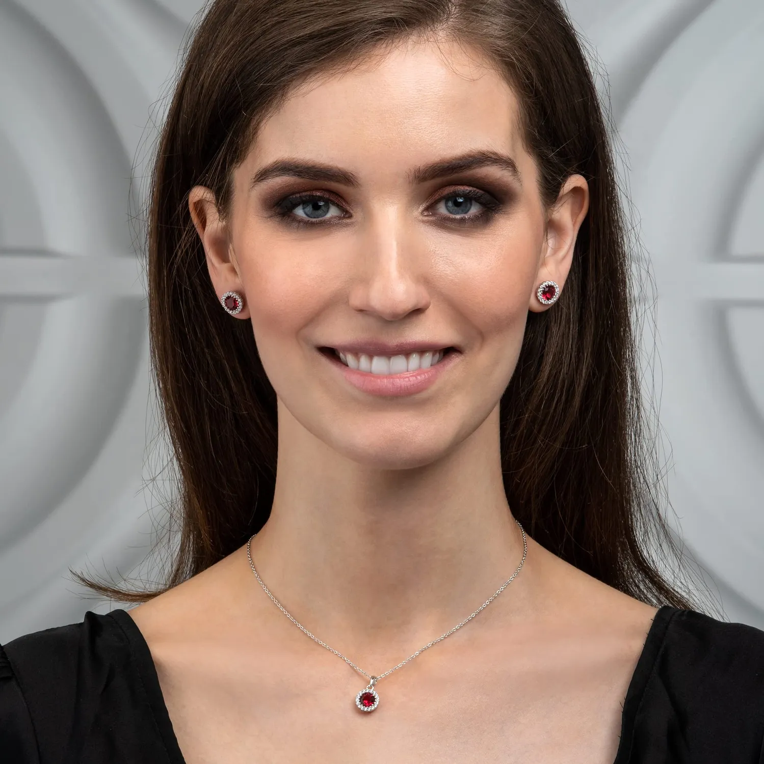 Diamond Treats Collana Argento 925 Halo Zirconia Rossa