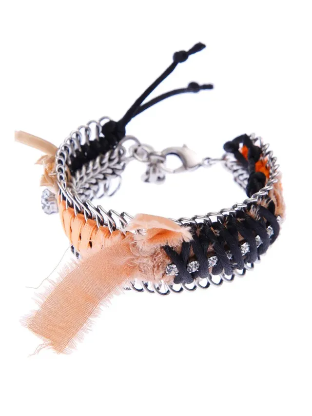 Rada Bracciale Nastri Intrecciati Lilla Marrone Cristallo