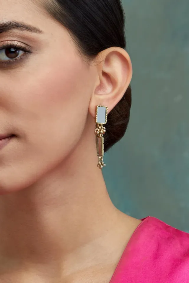 House of Tuhina Mirror Gold Brick Drops orecchini pendenti oro