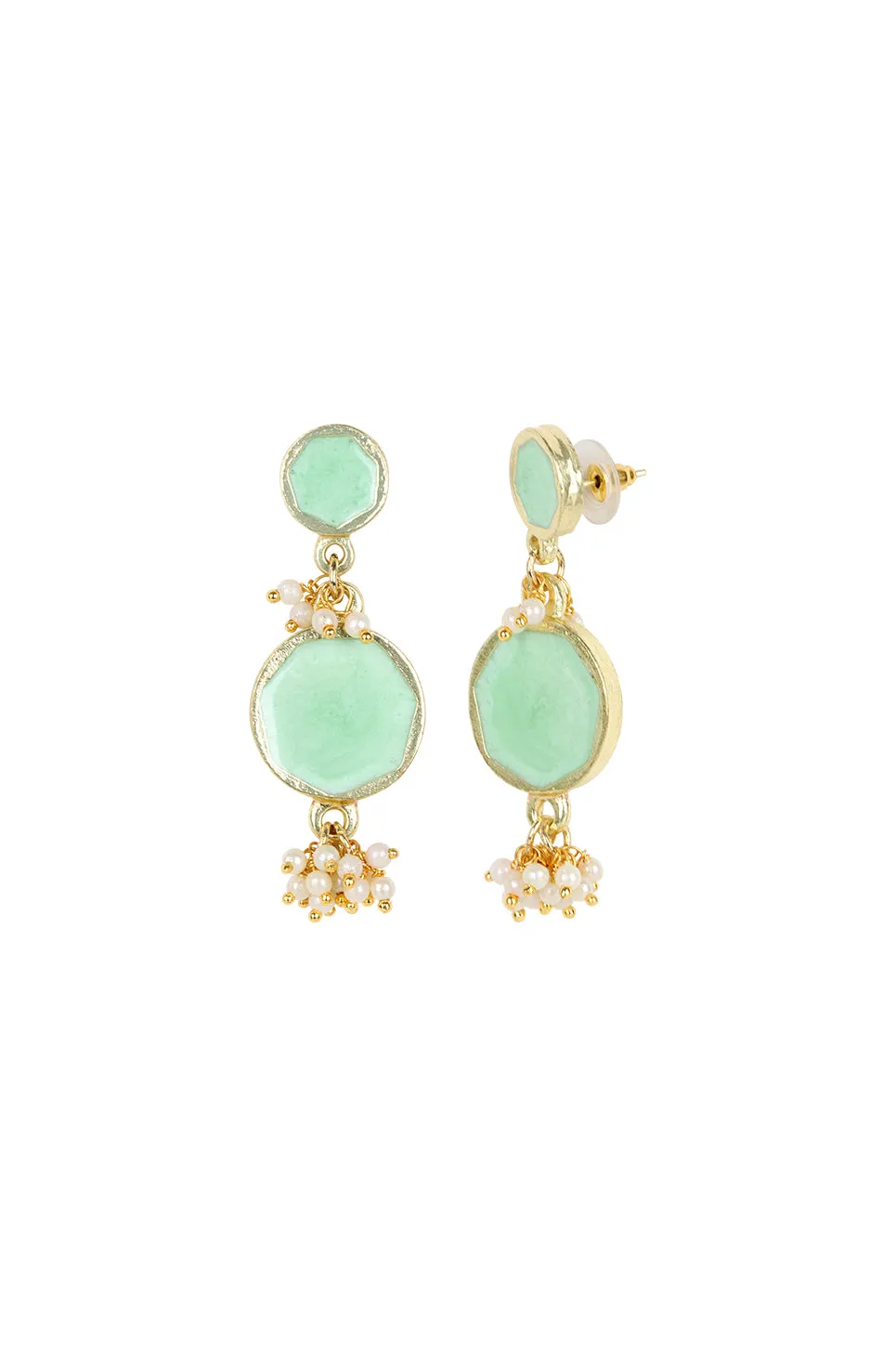 House of Tuhina Enamel Long Pearl orecchini lagoon smalto