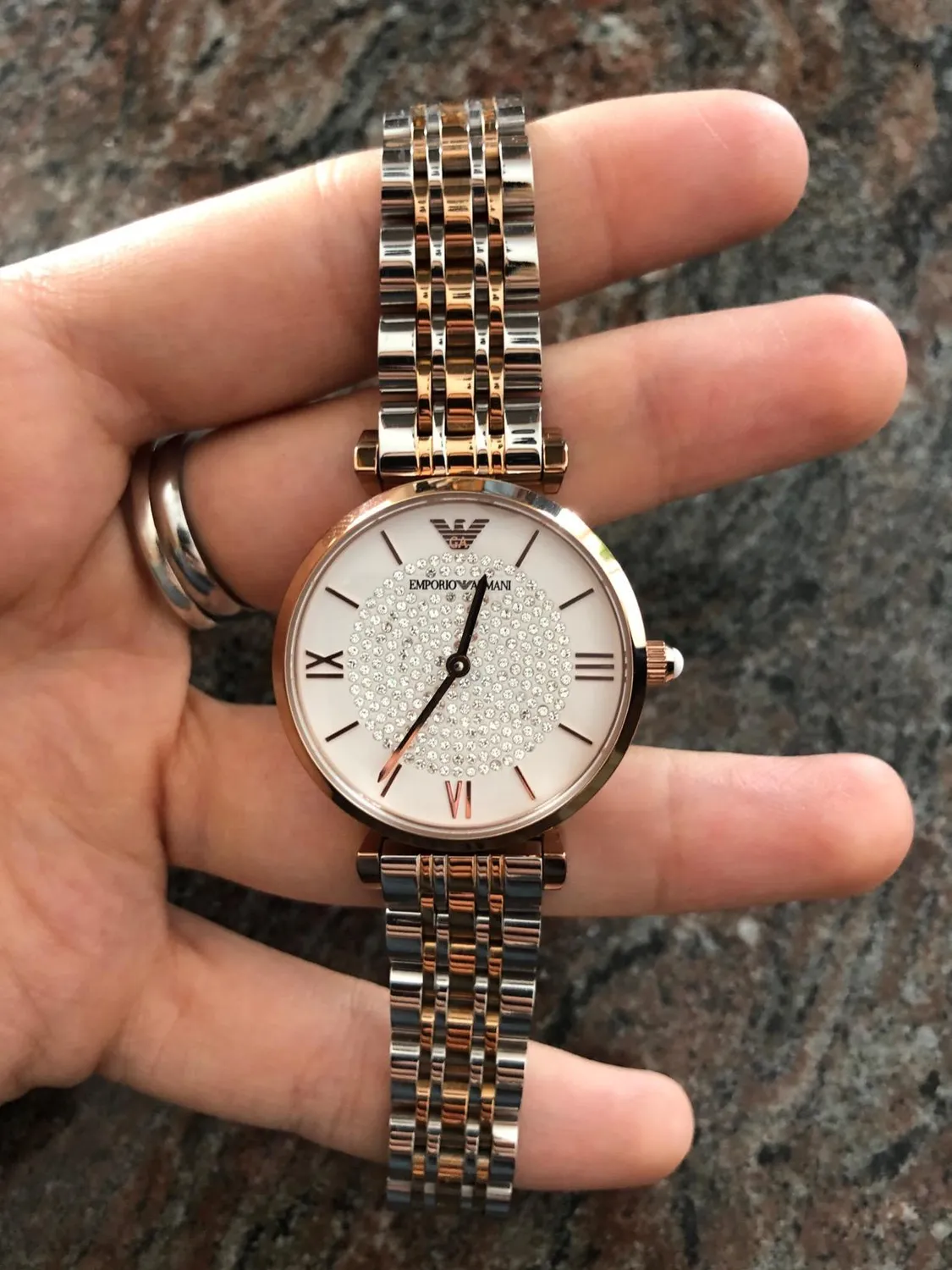 Emporio Armani orologio donna glitter oro rosa e argento