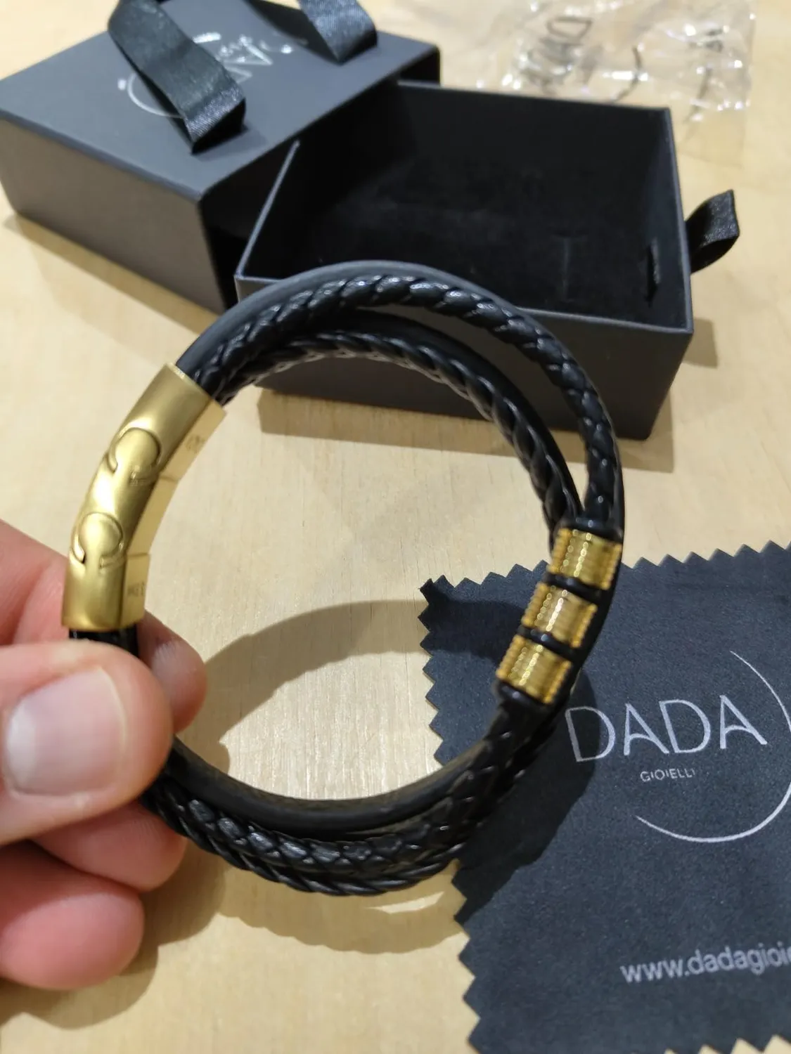 Dada Gioielli Bracciale Uomo Pelle Acciaio Oro