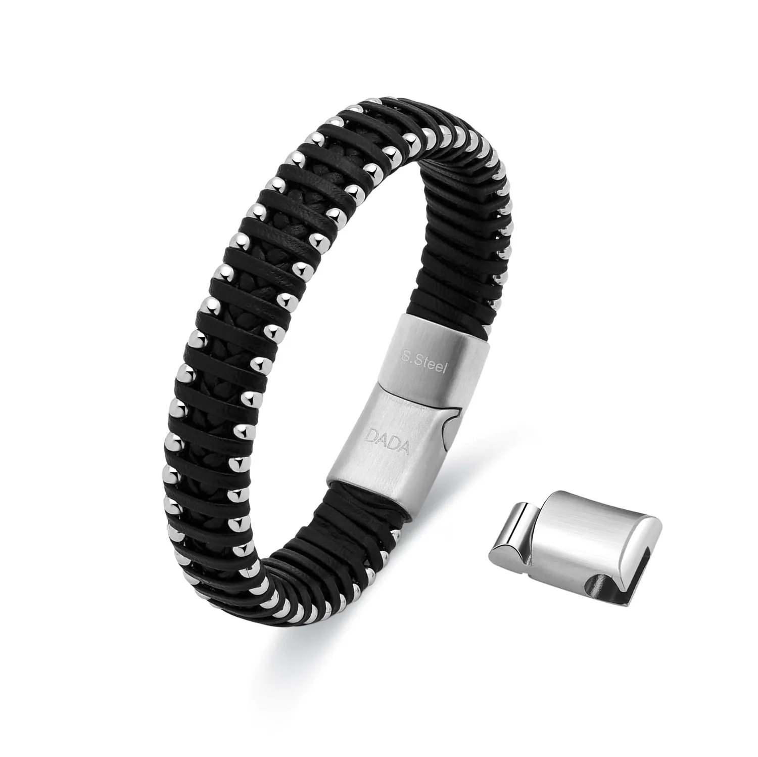 Dada Gioielli Bracciale Uomo Pelle Argento Satinato