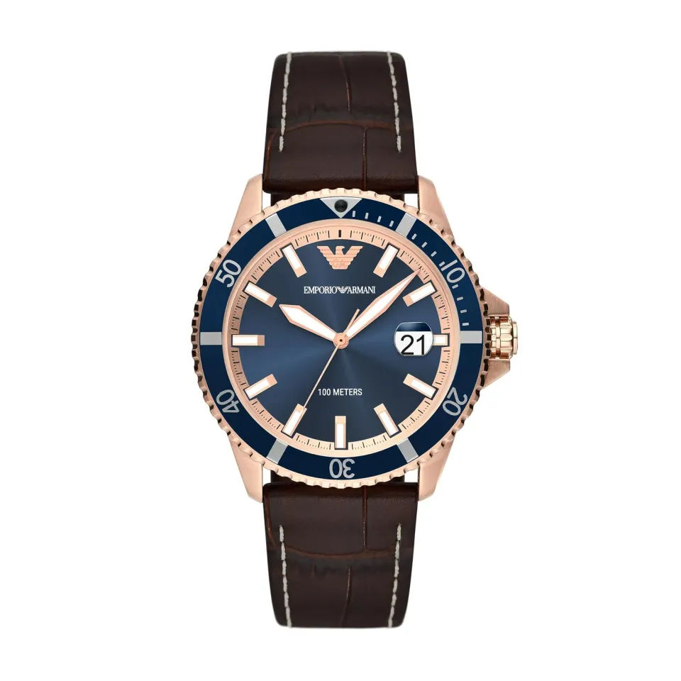 Emporio Armani AR11556 orologio uomo 42mm pelle marrone