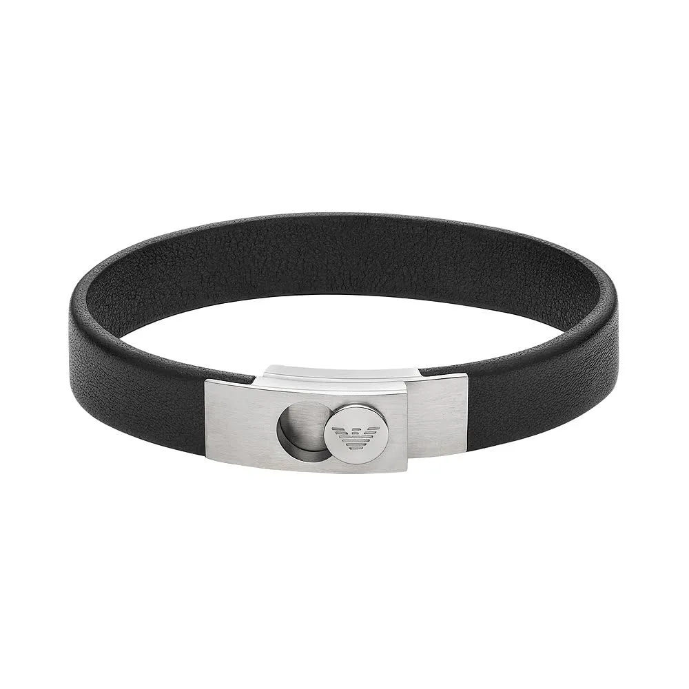 Emporio Armani Set Uomo Orologio Acciaio Bracciale Pelle Nera